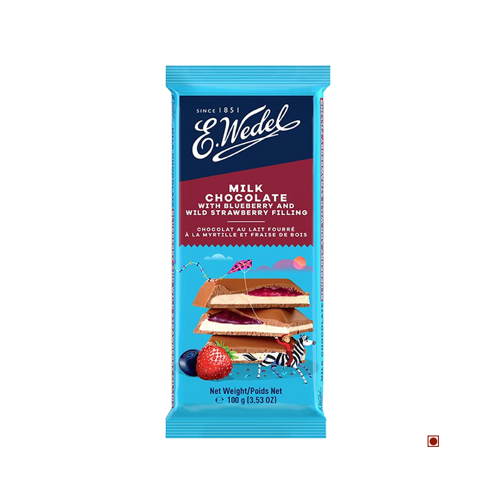 Wedel Milk Chocolate With Blueberry & Wild Strawberry Filling Bar 100g