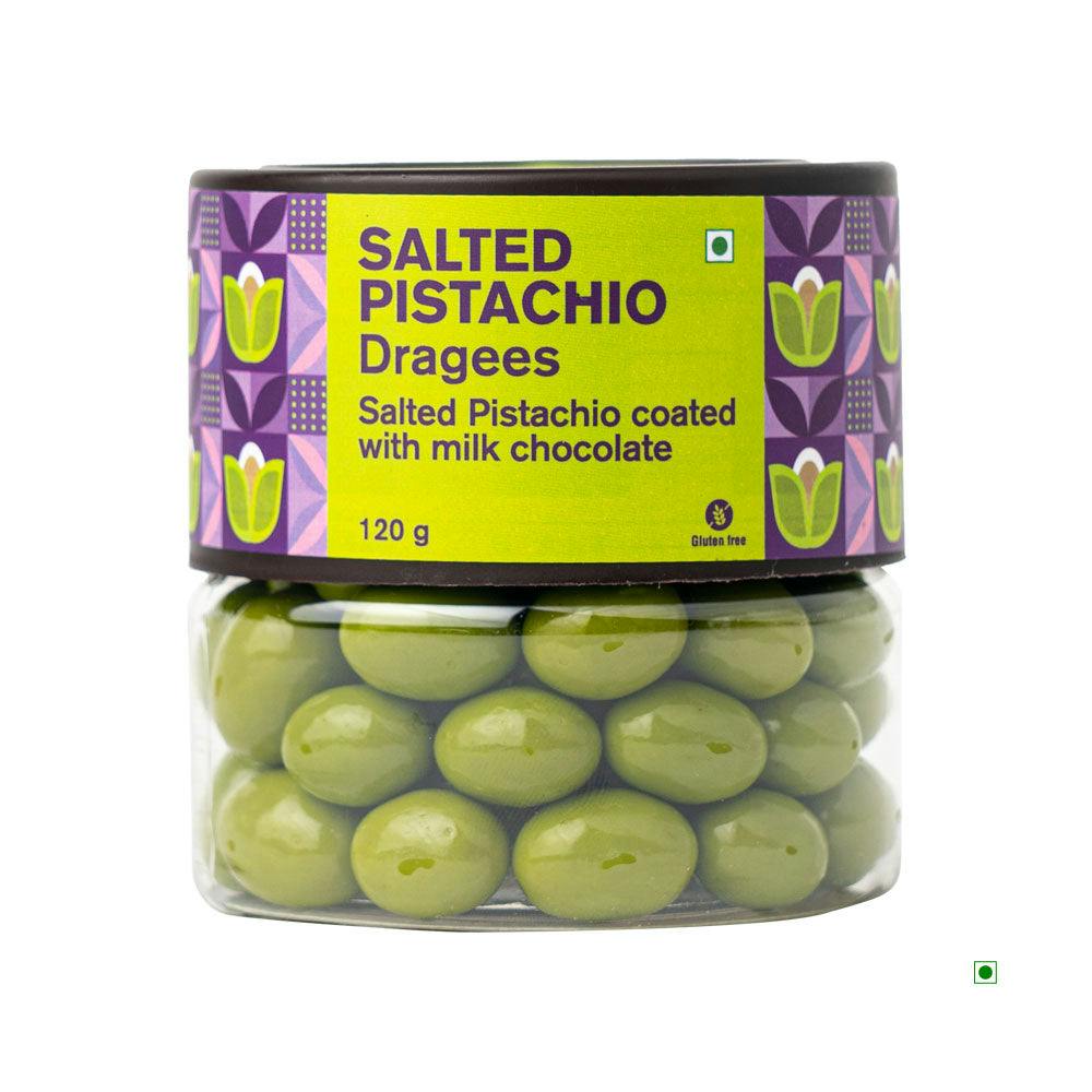 Entisi Chocolate coated Salted Pistachio Dragees Jar 120g